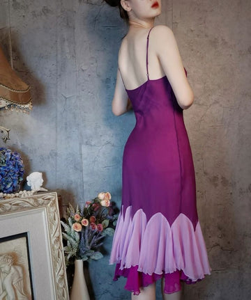 Vintage Mermaid Spaghetti Strap Purple Chiffon Short Homecoming Dress Party Dress HZ1023